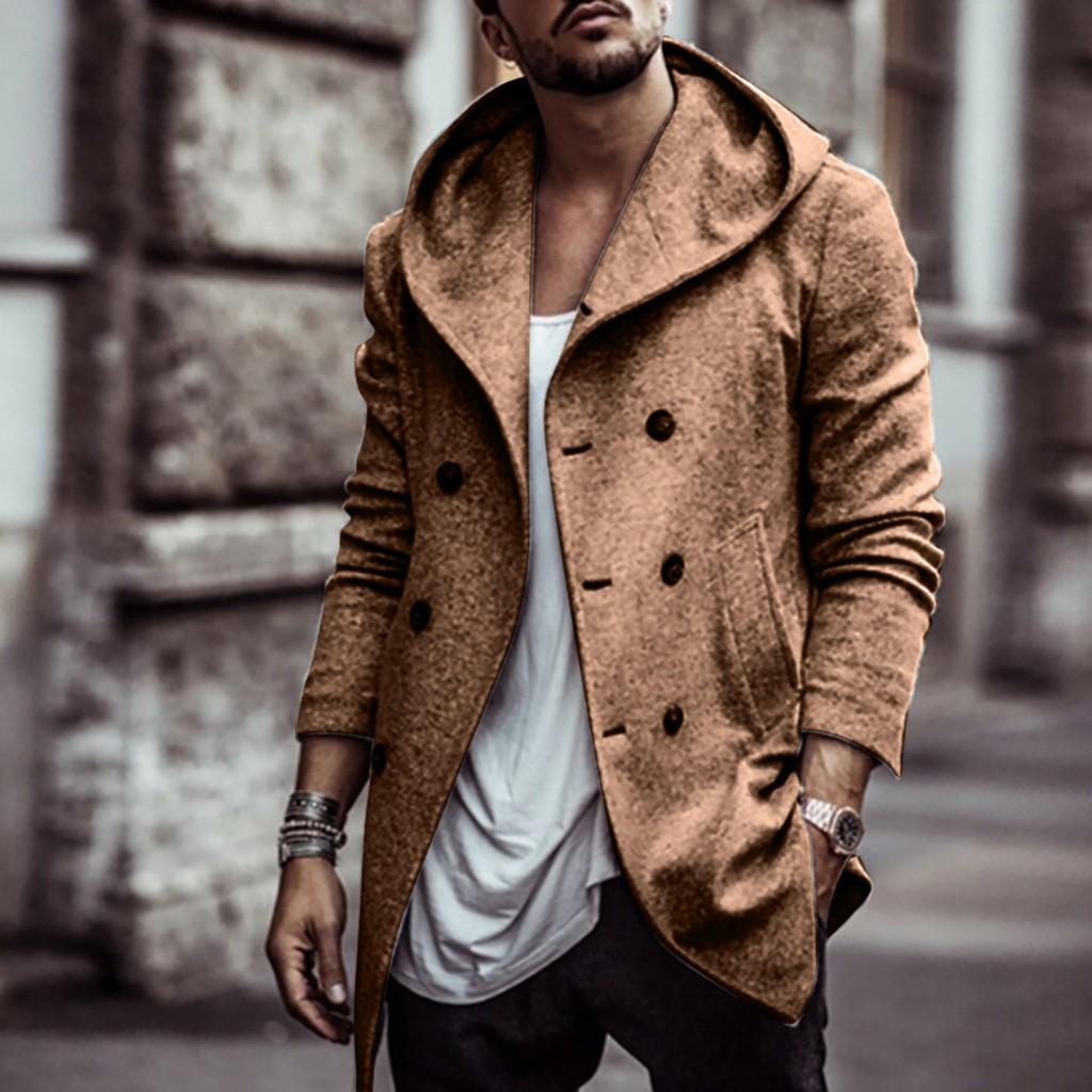 Men's New Winter Style Fashion  Hat And Wool Overcoat Comfortable Warm Coat
