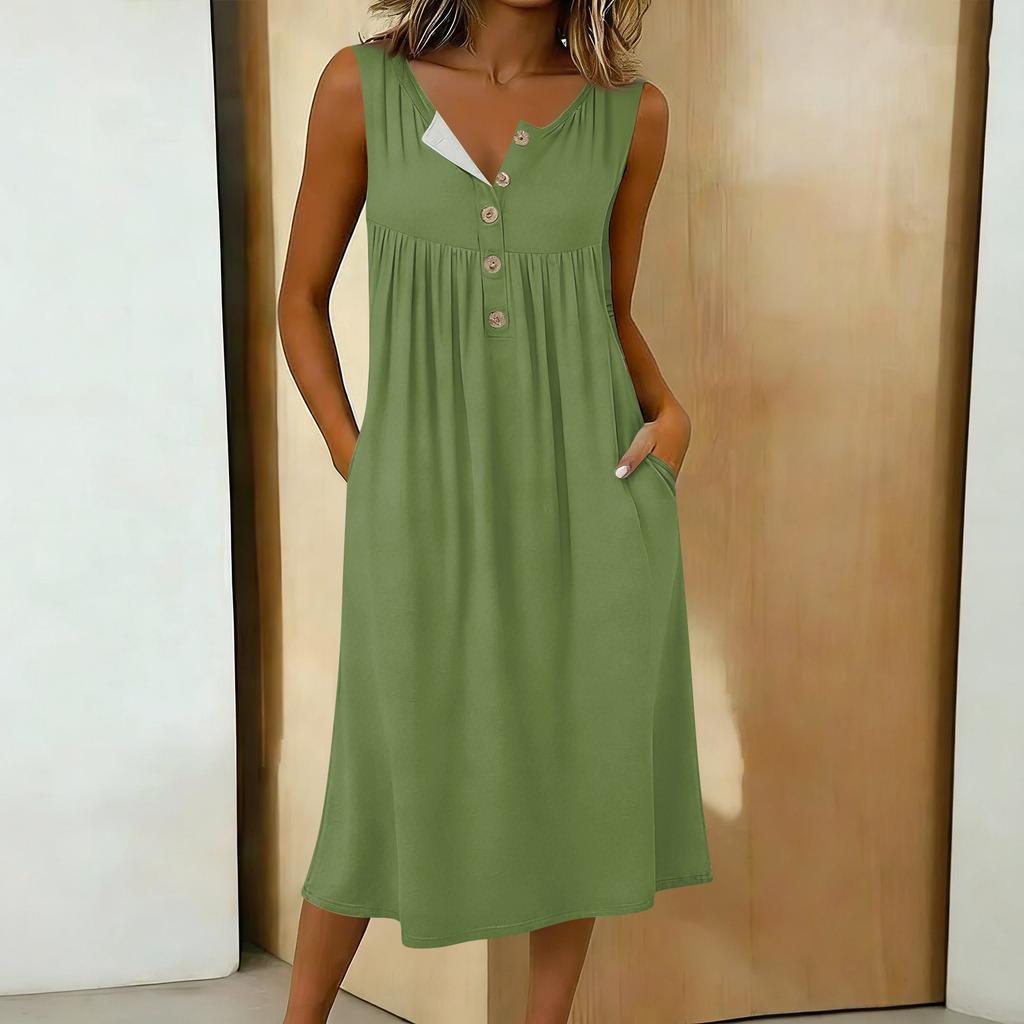 Women's Casual Sleeveless Button-down Mid-length Dress