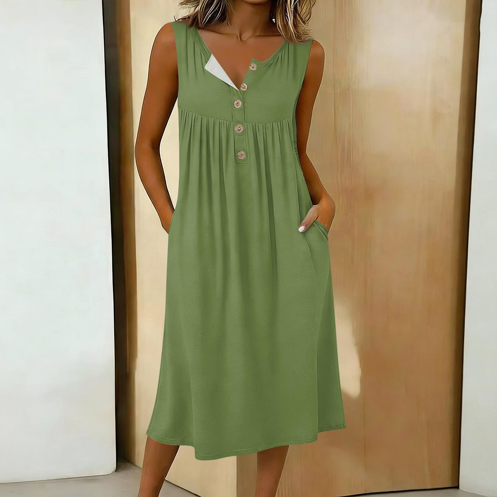 

Женское повседневное платье-рубашка без рукавов средней длины L армия зеленый