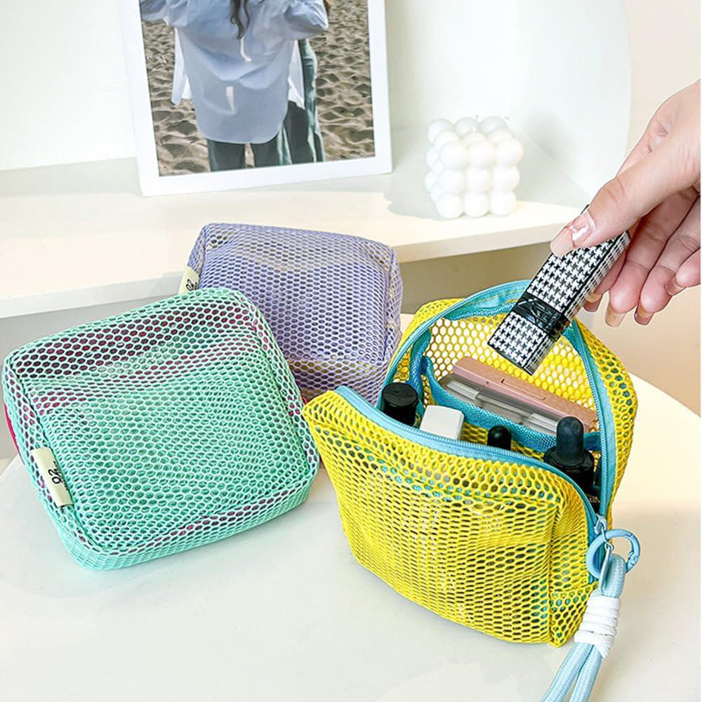 Quadratische Netz-Kosmetiktasche, Tragbare quadratische Kosmetik-Aufbewahrungstasche mit Reißverschluss, Mehrzweck-Kleinteile-Aufbewahrungstasche