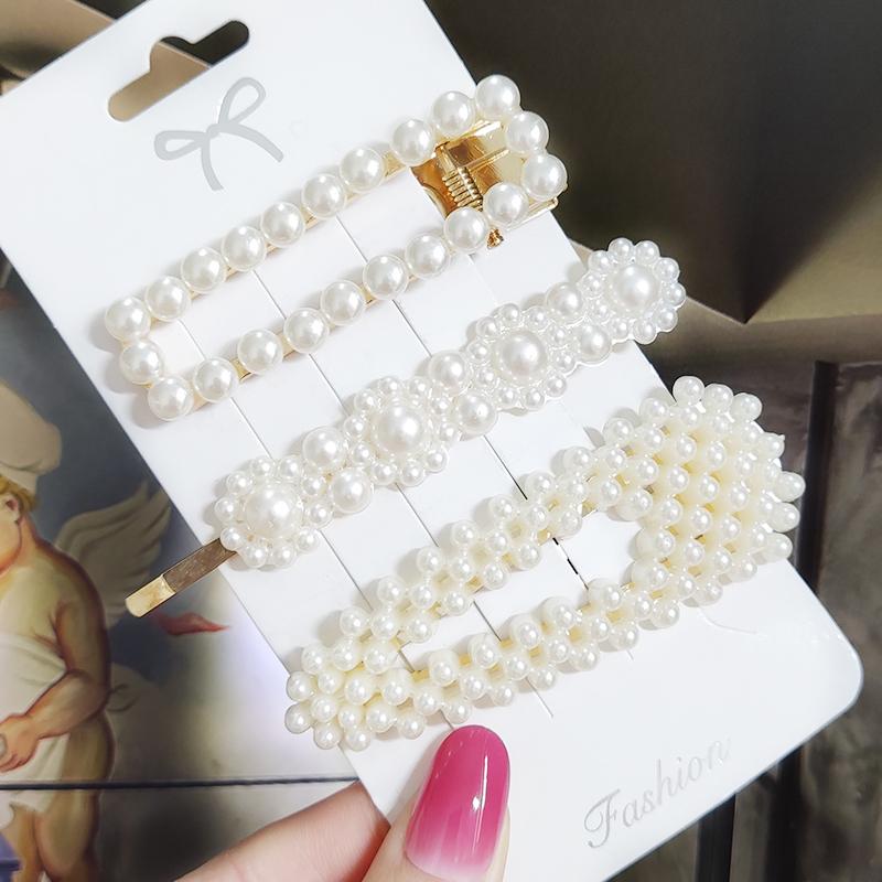 Pearl Hair Clip For Women Korean 3/4pcs Geometric Hairpins Set Hair Berrettes Girl Hairgrip Side Clip Hair Accessories