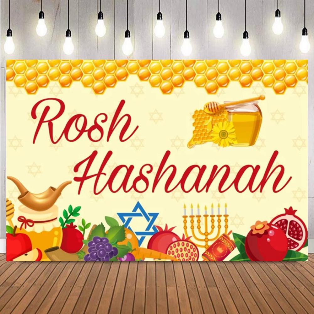 Rosh Hashanah Jewish New Year Photo Backdrop Pomegranate Honey Apple Bible Photography Background for Party Home Decoration Prop15