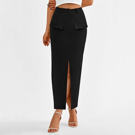 Kvinners Midi-skjørt Høy midje Hoftedekkende design Kontordame-skjørt Ensfarget Baksplittkant Fritidsskjørt