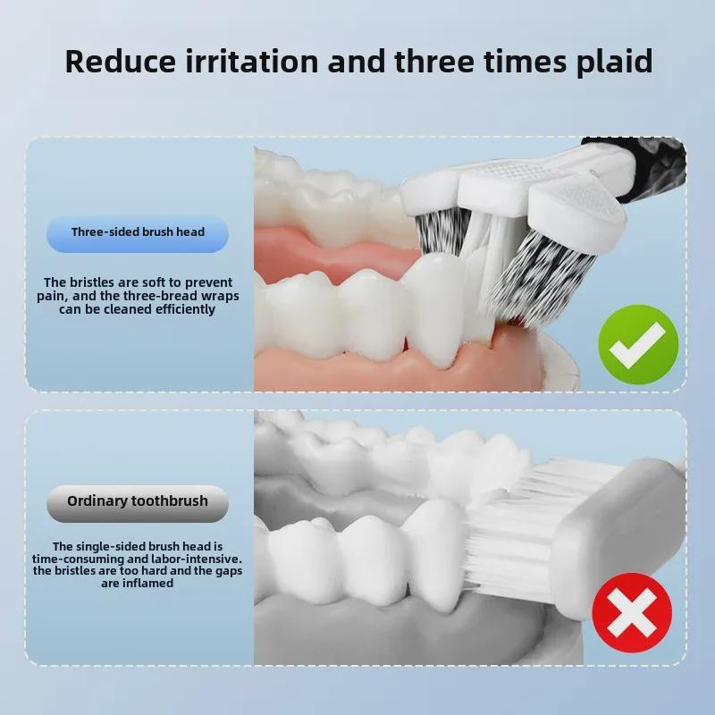 Brosse à Dents Douce Antibactérienne à Trois Faces avec Trois Têtes