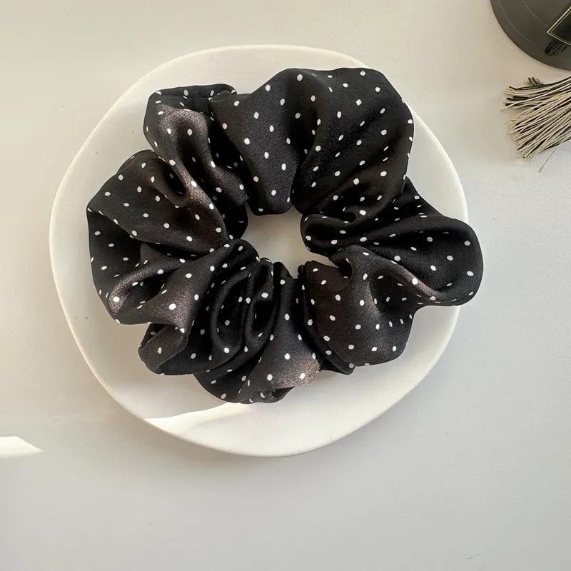 Mode Coréenne Points Satin Scrunchies Pour Femmes Blancs Grands Élastiques Cheveux Soie Attache Cheveux Filles Noir Support Queue de Cheval Corde à Cheveux