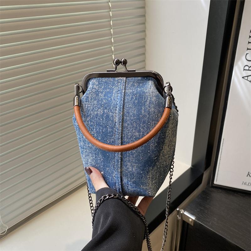 Vintage Style Women Handbag Blue Black Brown Versatile Designer Shoulder Bag PU Leather Ladys Denim Purses Crossbody Bags