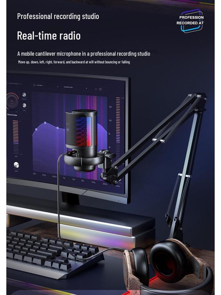 USB RGB Condenser Microphone with Shockproof Noise Reduction for Gaming and Streaming