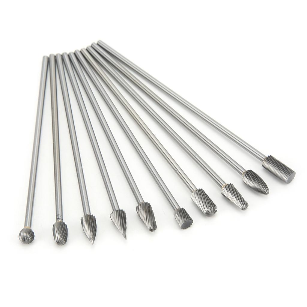 10pcs Carbide Rotary Burr Set 3mm Shank Multifunction Grinding Burr Files for Aviation Automobile Ship