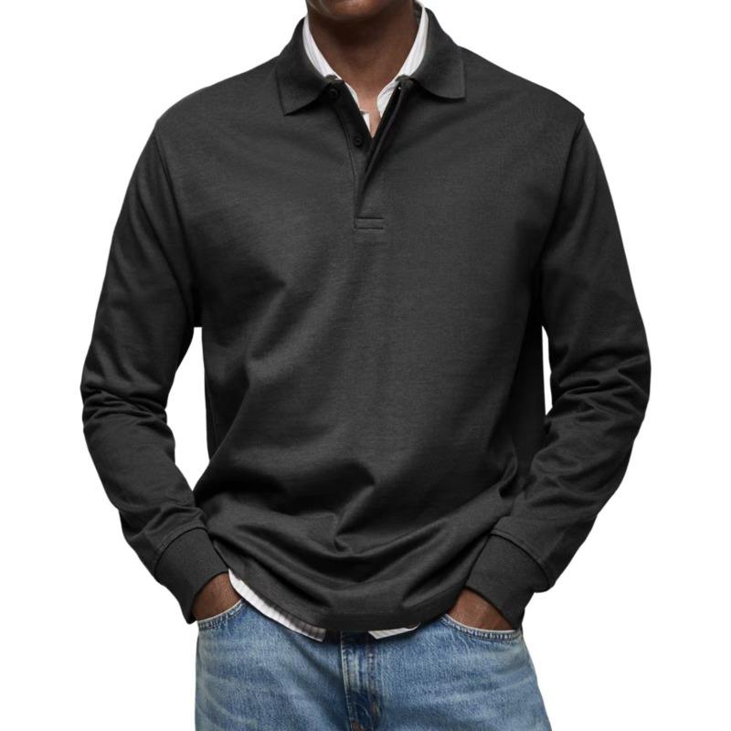 

Men s Navy Blue Textured Long Sleeve Polo Shirt Autumn Casual Top 5XL чорний