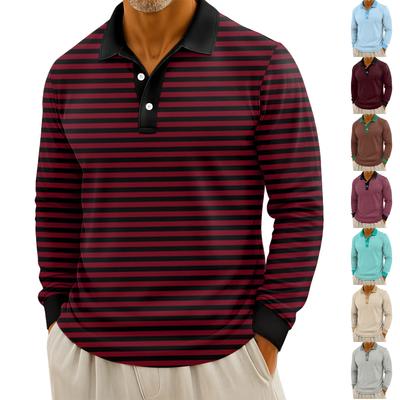 Men's Casual Striped Print Button-Up Long-Sleeve Tops