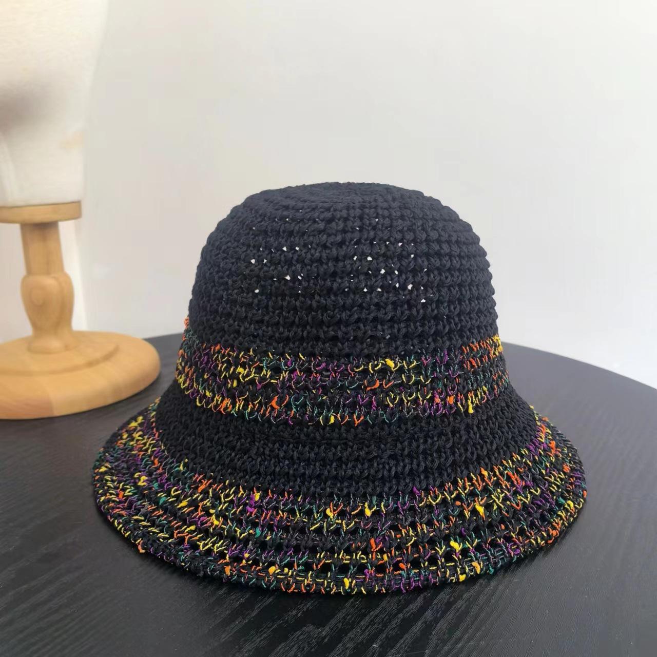 

Летняя шляпа-ведро с изображением удачи, большая шляпа, солнцезащитная соломенная шляпа для моря, новинка 2025 года, женская соломенная шляпа-ведро M（56-58cm） чёрный