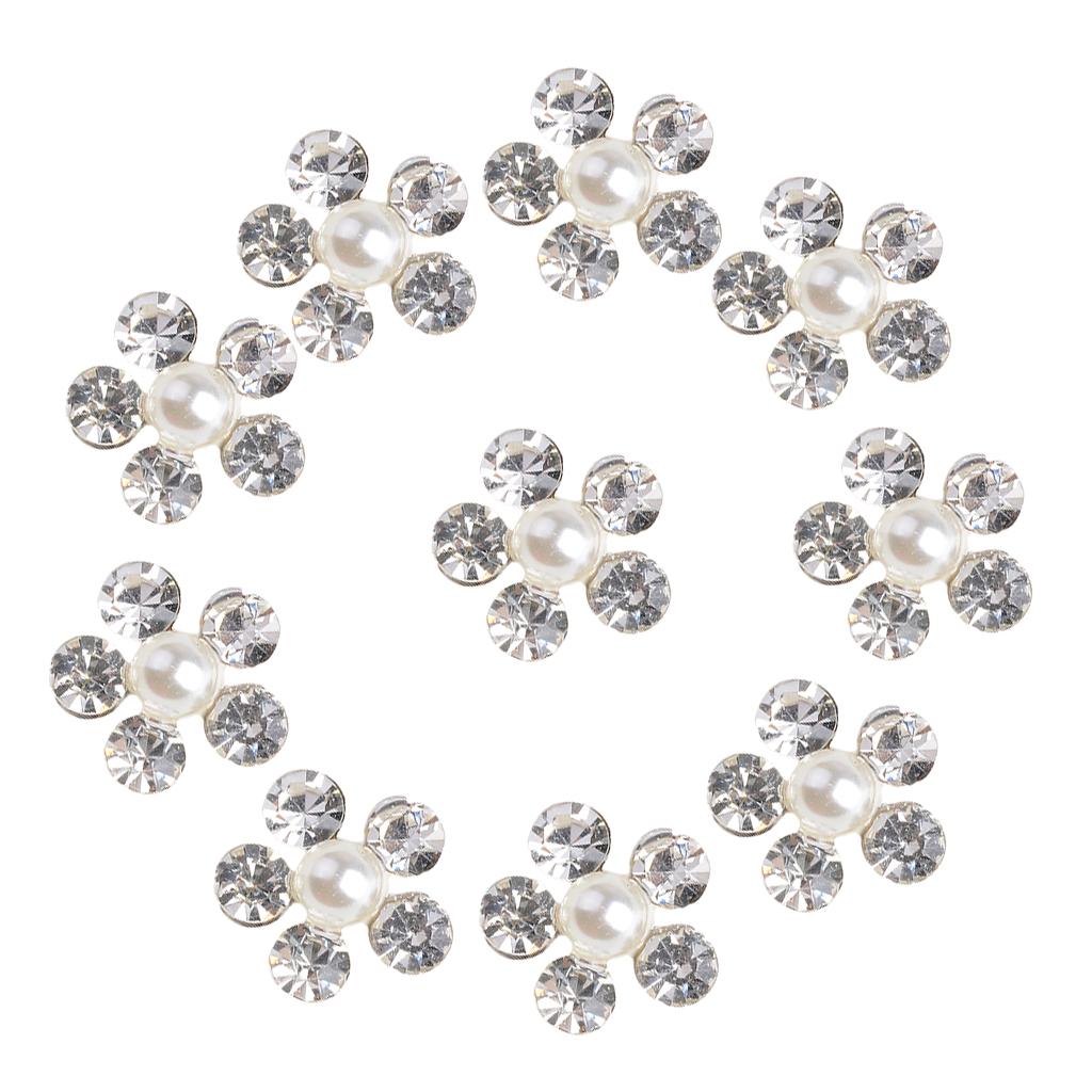 10 Pieces 11mm Silver Metal Diamante Flower Buttons Crystal Flatback Embellishments Diy