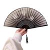 Ancient Chinese Style Black Bamboo Folding Fan for Women's Hanfu Dance Costume