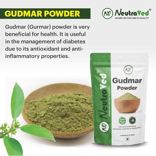 NeutraVed Gudmar Powder for Diabetes 100g | Gymnema Sylvestre (Madhunashini) | Herbal Sugar Support In Zipper Pouch