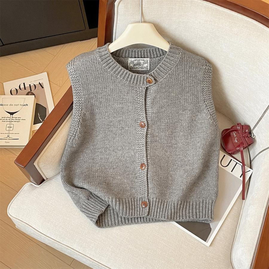 French White Layered Vest Cardigan Sweater Women Fall Winter Slim Fit Loose Knit Sleeveless Open Front Top