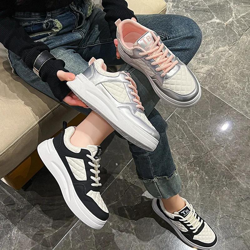Women Fashion Sneakers Women Spring Autumn Comfortable Platform Shoes Women Design Lace-up Breathable Platform Casual Board Shoe