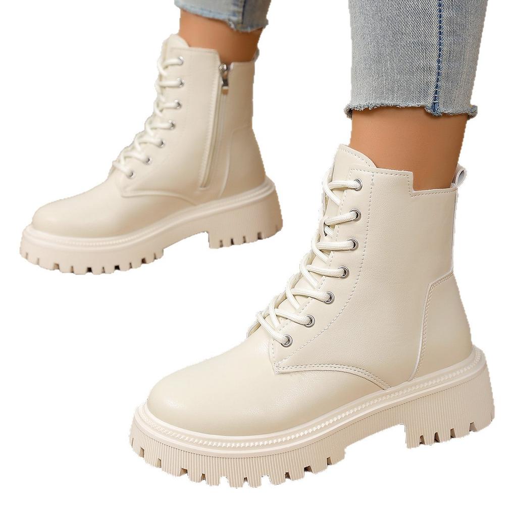 New autumn and winter large size Martin boots locomotive boots thick-soled round head white short boots