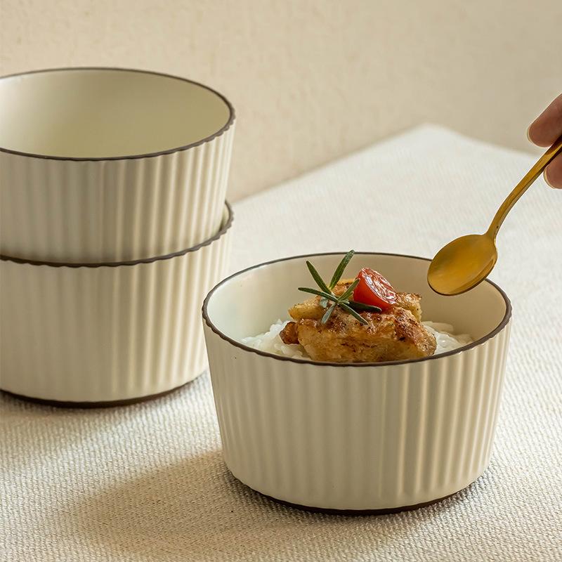 Home Pure White Ceramic Rice Bowl Soup Bowl Noodle Bowl Dessert Salad Bowl Simple Retro Nordic Style Household Small Bowl