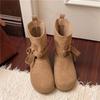 Women Suede Short Boots  Autumn Winter New Vintage Lace Up Bow Knot Fashion Boots Comfortable Outdoor Non Slip Casual Flats