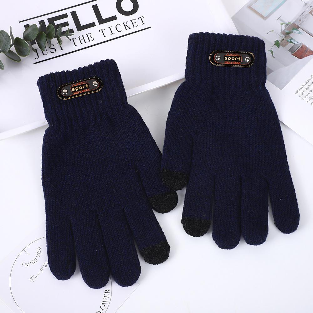 Autumn and winter velvet thickened men's outdoor leisure fishing cycling cold and windproof knitted wool warm gloves