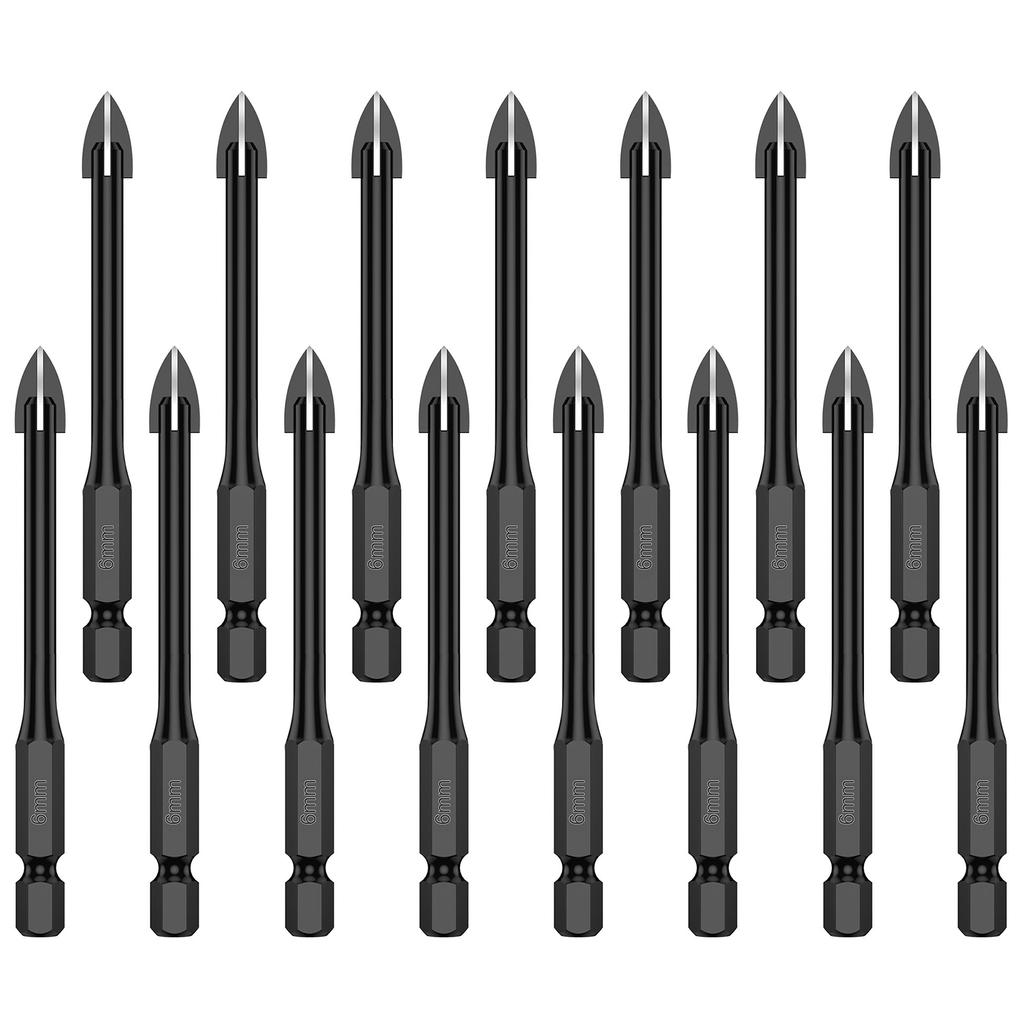 10/12/15Pcs 6mm Cross Hex Drill Bit Set For Tile Porcelain Glass Multifunction Tile Porcelain Drill Bit Kit Tool Carbide Drills