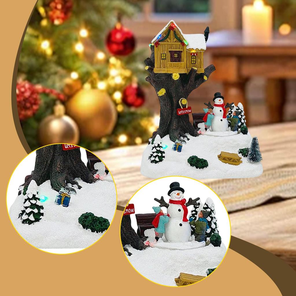 Lighted Christmas Village House Figurine Christmas Decoration Table Centerpiece for Office Bedroom Festival Indoor Xmas Decor