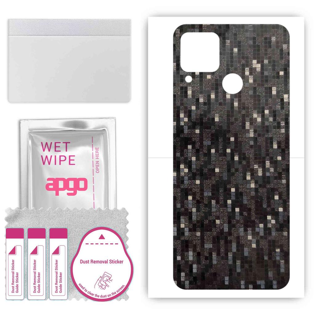 apgo Protective Skin Sticker for the Back Compatible with Realme C15, Wrap Film, Foil, Vinyl - Pattern Carbon Black Pixel