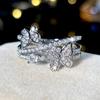 Huitan Romantic Rings with Double Butterfly Shiny Cubic Zirconia Finger Accessories Sweet Exquisite Graceful Jewelry for Wedding