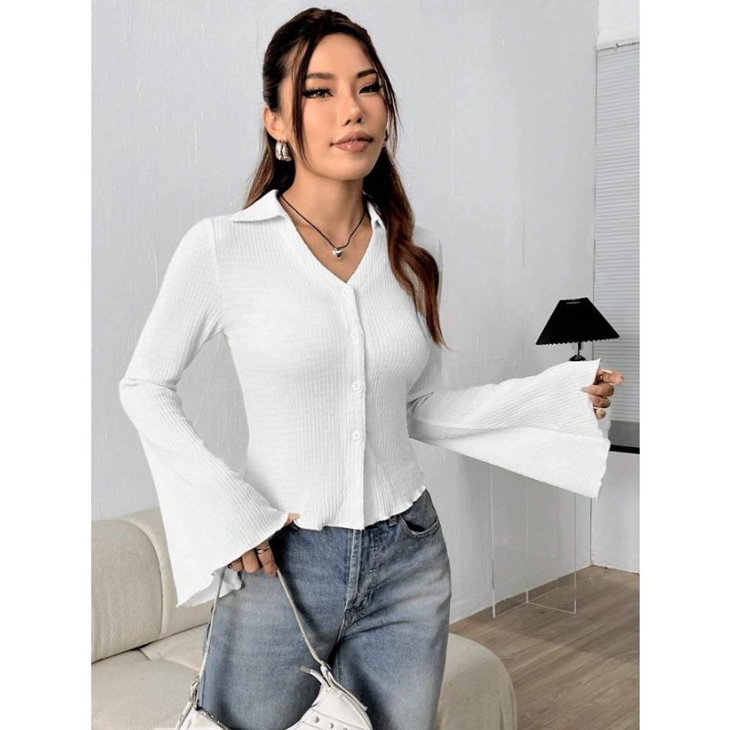 

DAFIFY Женская мода, повседневные весенне-осенние однотонные рубашки-поло с длинным рукавом и принтом, блузки и рубашки S белый