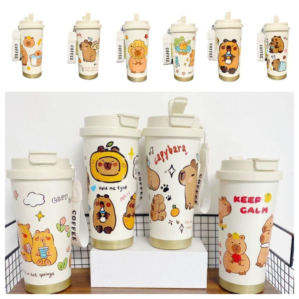 Large Capacity Cartoon Thermal Cup Leakproof Capybara Coffee Mug Students
