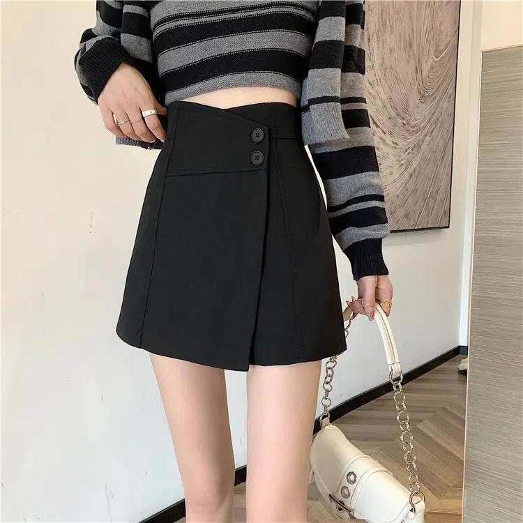 Autumn 2022 Plus Size High Waist Irregular A-Line Hip Wrap Skirt for Women - Slimming Black Half-Length Skirt