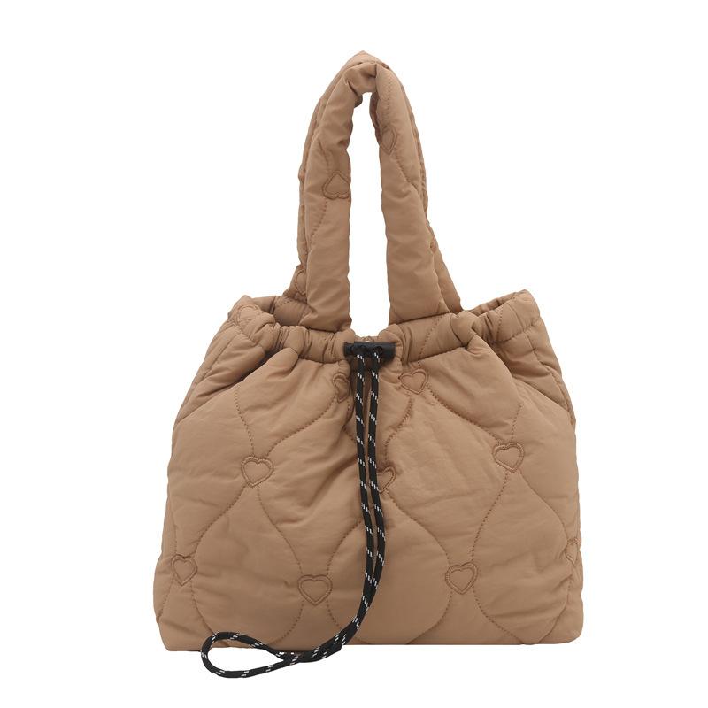 Fashionable Cotton-padded Jacket, Embroidered Single-shoulder Bag, Large-capacity Casual Tote Bag, Pleated Bucket Bag