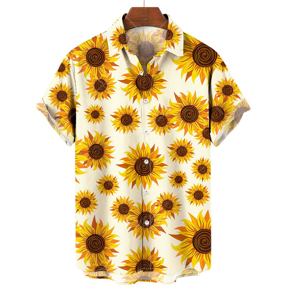 Camicie Hawaiane da Uomo Stampa 3D Grafica Girasole Moda Bottoni Manica Corta Collo a Revers Streetwear Camicie Hawaiane per Uomo Estate