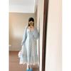 Women's Summer New Blue Vacation Lace Versatile Waist Dress Floral Suspender Dress