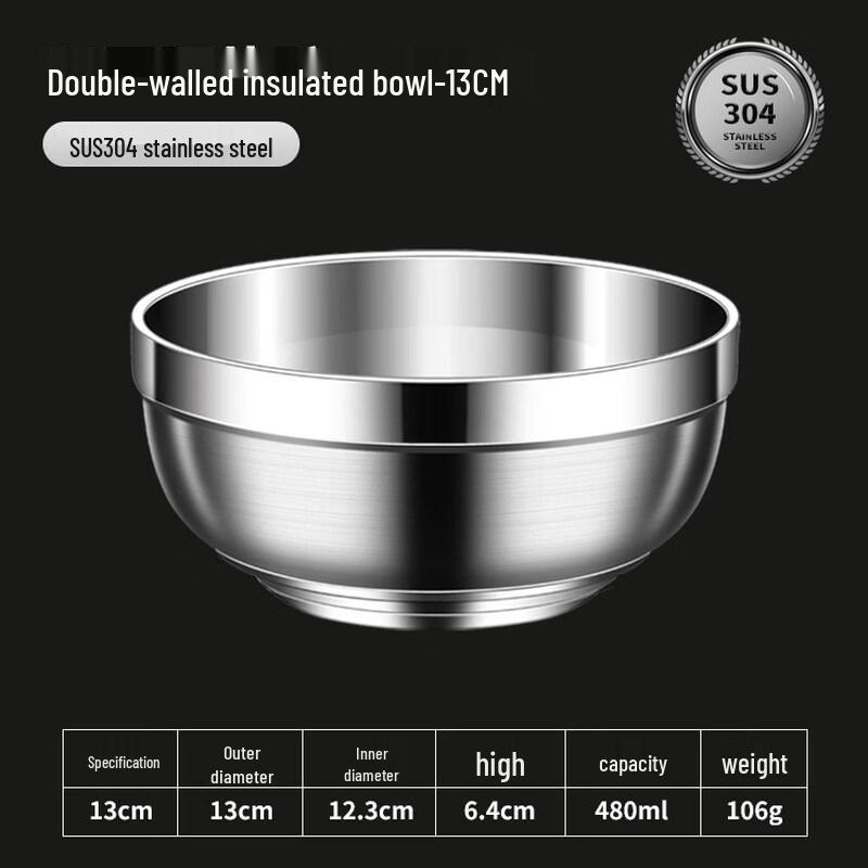 Zhebu 316 Stainless Steel Double-Layer Rice & Noodle Bowl
