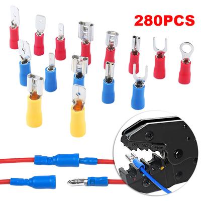 280Pcs Electrical Wire Crimp Butt Ring Fork Set Assorted Female Male Crimp Spade Terminals Spade Butt Connector Kit