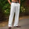 Herren Weißer Leinen Anzug Hose Hohe Taille Faltenhose