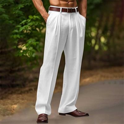 Pantalon de costume blanc en lin pour homme Taille haute Pantalon plissé