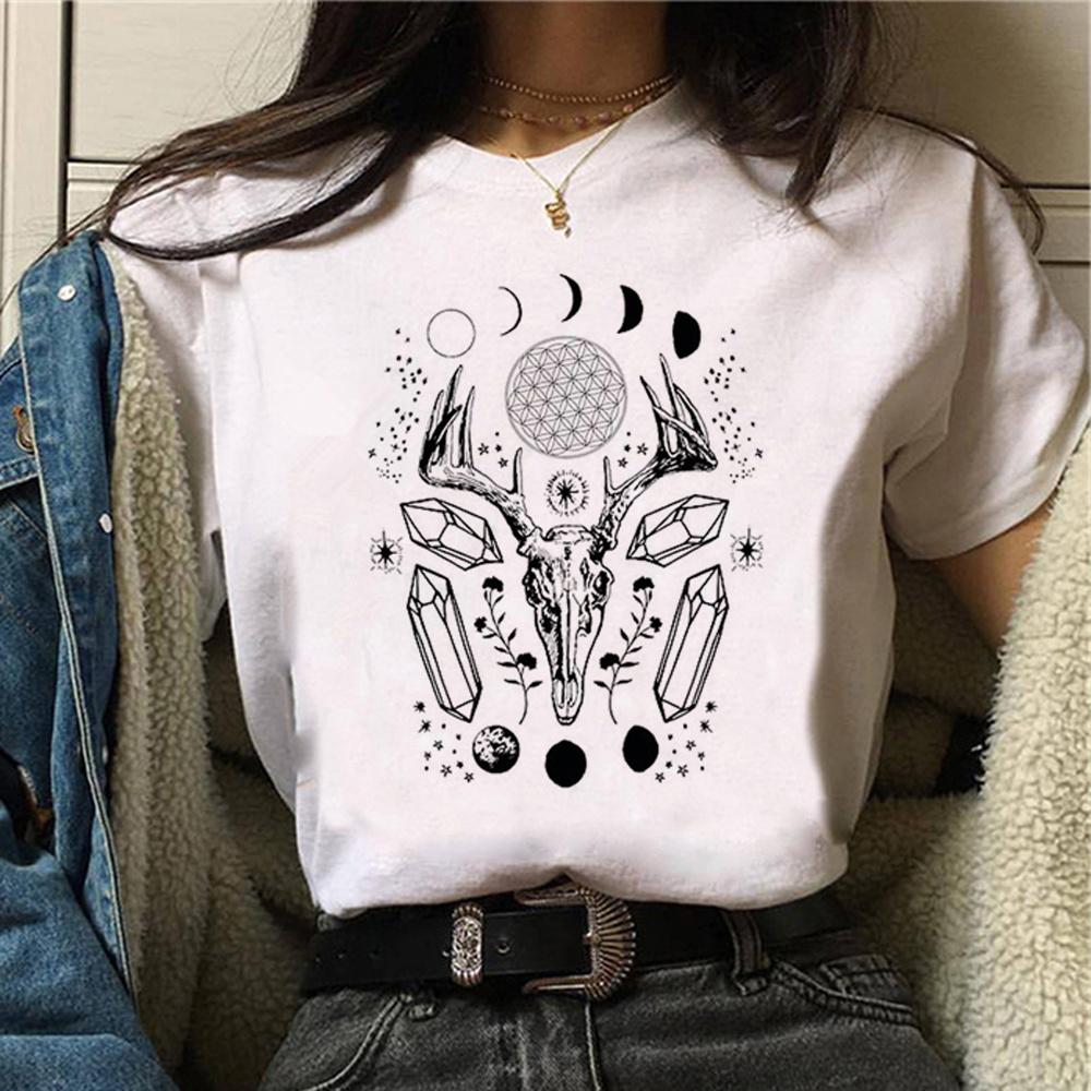 Witch Triple Moon Gothic Sun Top Women Harajuku T-shirts Girl Graphic Harajuku 2000s Clothing Graphic T Shirts Fashion  Y2K Top
