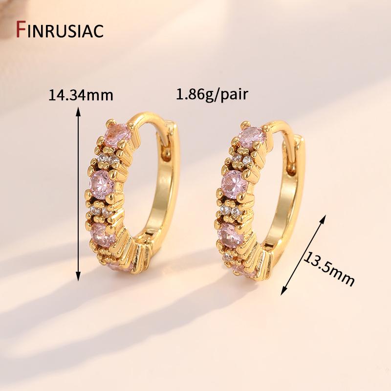 Luxury Rainbow Zircon Hoop Earrings For Women 14K Gold Plated Brass Round Huggie Earrings Wedding Jewelry Gift