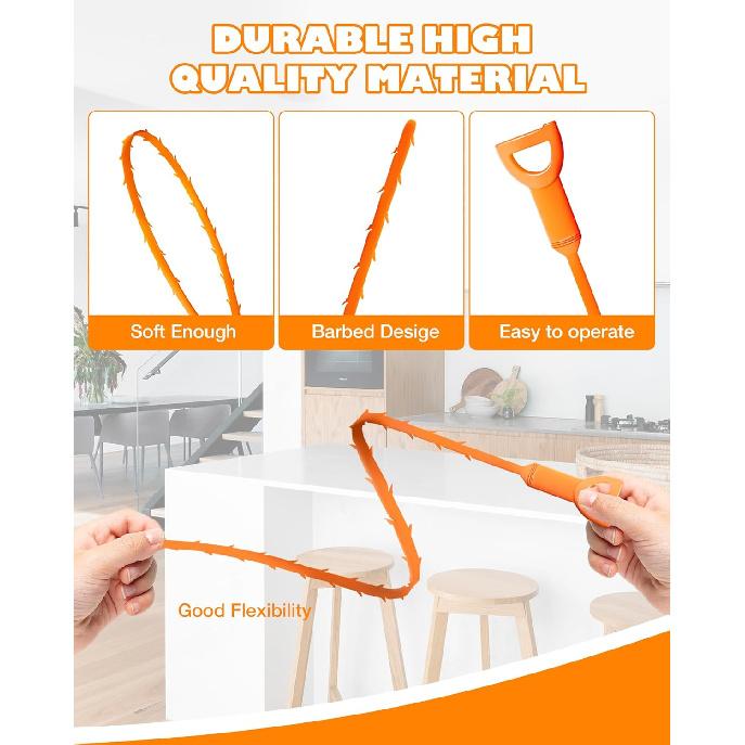 25 Inch Sink Snake Drain Clog Remover Tool,6 Pack Drain Cleaner Hair Clog Remover Tool, Drain Hair Remover Plumbers Snake, Drain Cleaner Sticks, Easy
