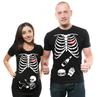 Camiseta Maternidade Esqueleto Raio-X Casal Halloween Top de Gravidez Traje Clássico
