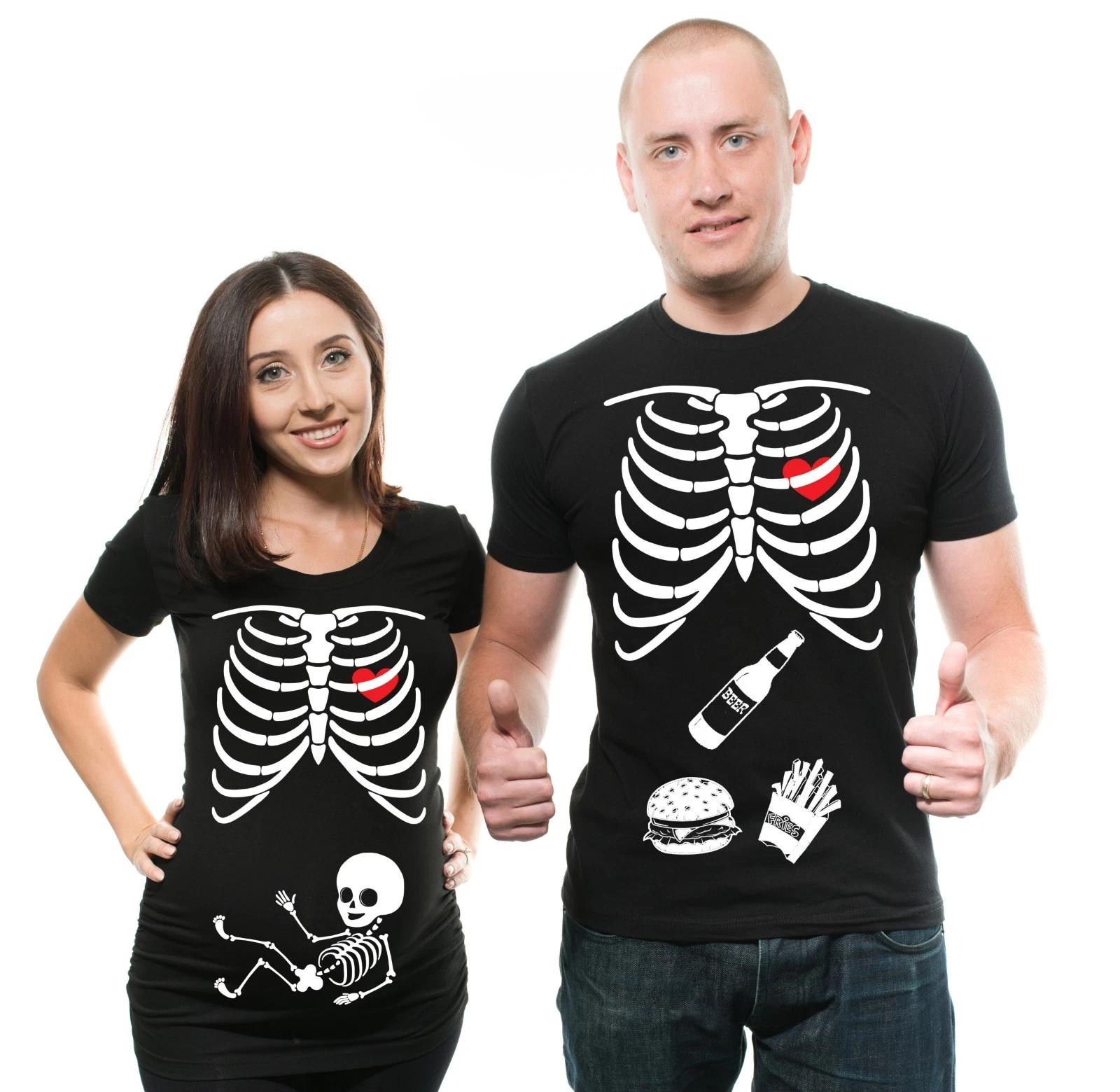 

Halloween Skeleton X-ray Couple Maternity T-shirt Pregnancy Top classic Costume 2XL