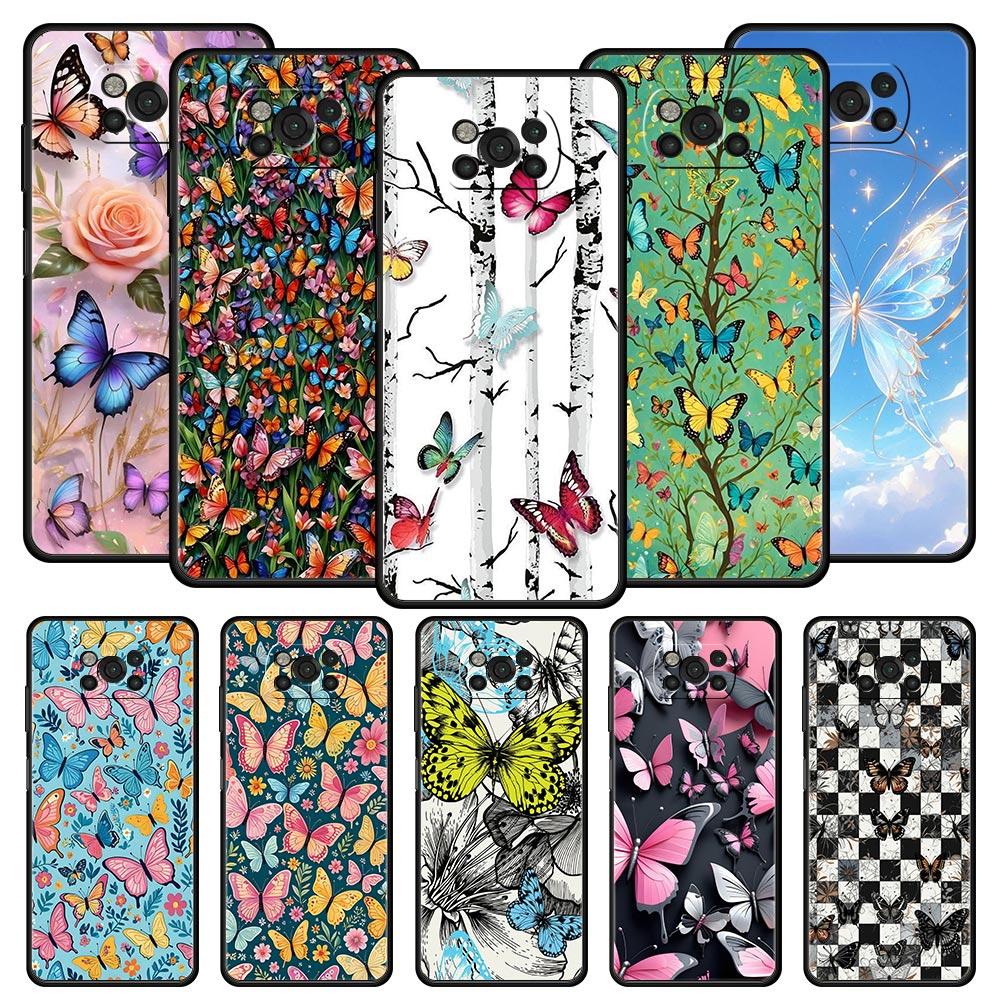 Butterfly Design Phone Case for Xiaomi Poco F7 F6 F5 F4 F3 X6 X5 X4 X3 NFC F7 Ultra M4 C51 C55 GT 5G Soft TPU Cover Fundas Capas