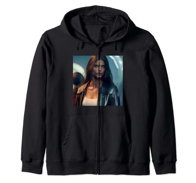 Worn Black Leather Biker Jacket Look Out Fit Inspo Zip Hoodie Women's