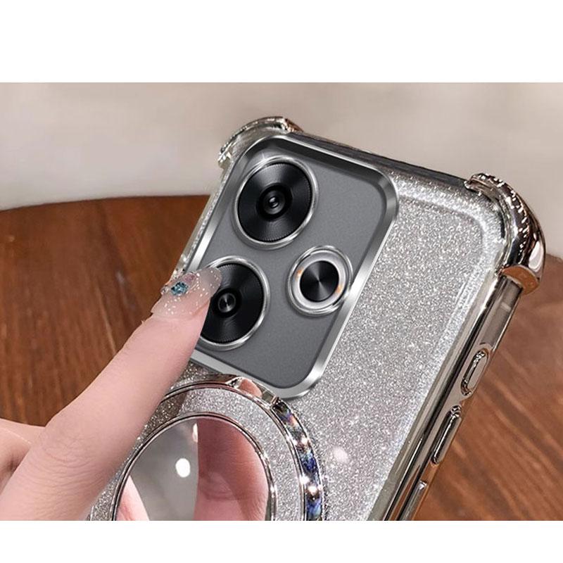 Glitter Mirror Stand Holder Case For Xiaomi POCO X7 X6 F7 F6 F5 Pro For Redmi 14 Pro Plus 14T 13T Pro 14C  Magnetic Cover