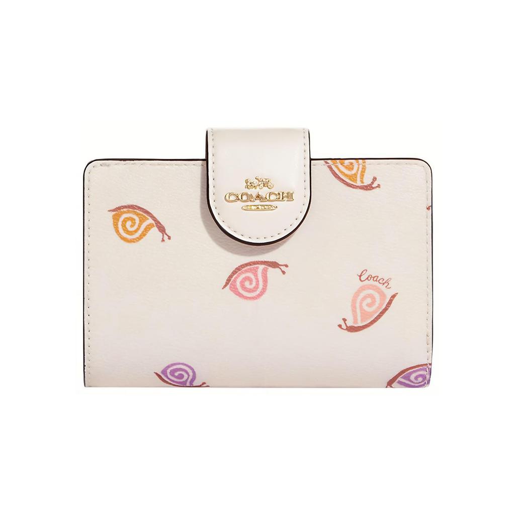 New COACH Smooth Leather With Coated Canvas Card Holder, Wallet Women's Chalk White CA789-IMCAH