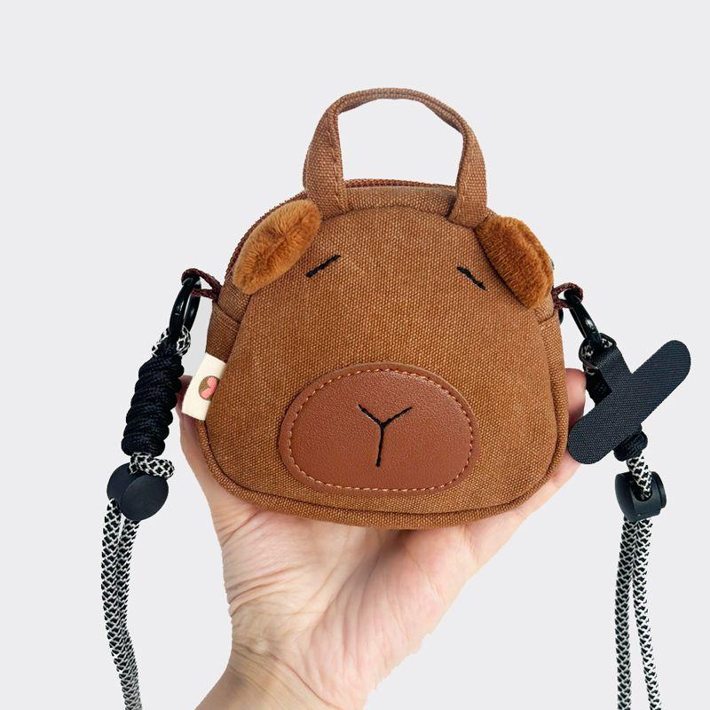 

Трехцветный пэчворк Маленькая карточка Кожаный мультяшный чехол для наушников 2025 Amoi Милый медвежонок На все случаи жизни Мини-маленькая сумка Кошелек для монет Small Capi Coin Purse-Brown