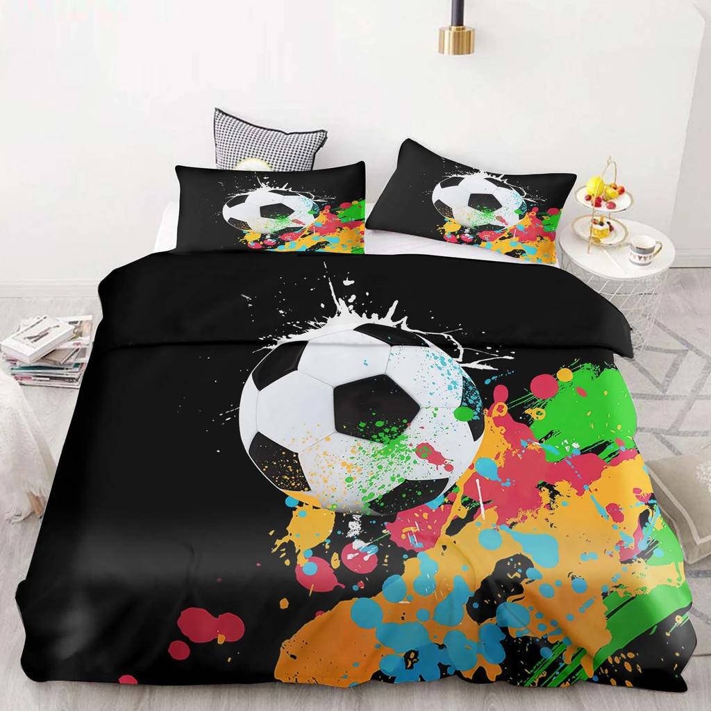 Cartoon Duvet Cover Set Football Graffiti 3D Soccer Ball Bedding Set For Boys Teens Sports Theme Bed Linen With Pillowcases