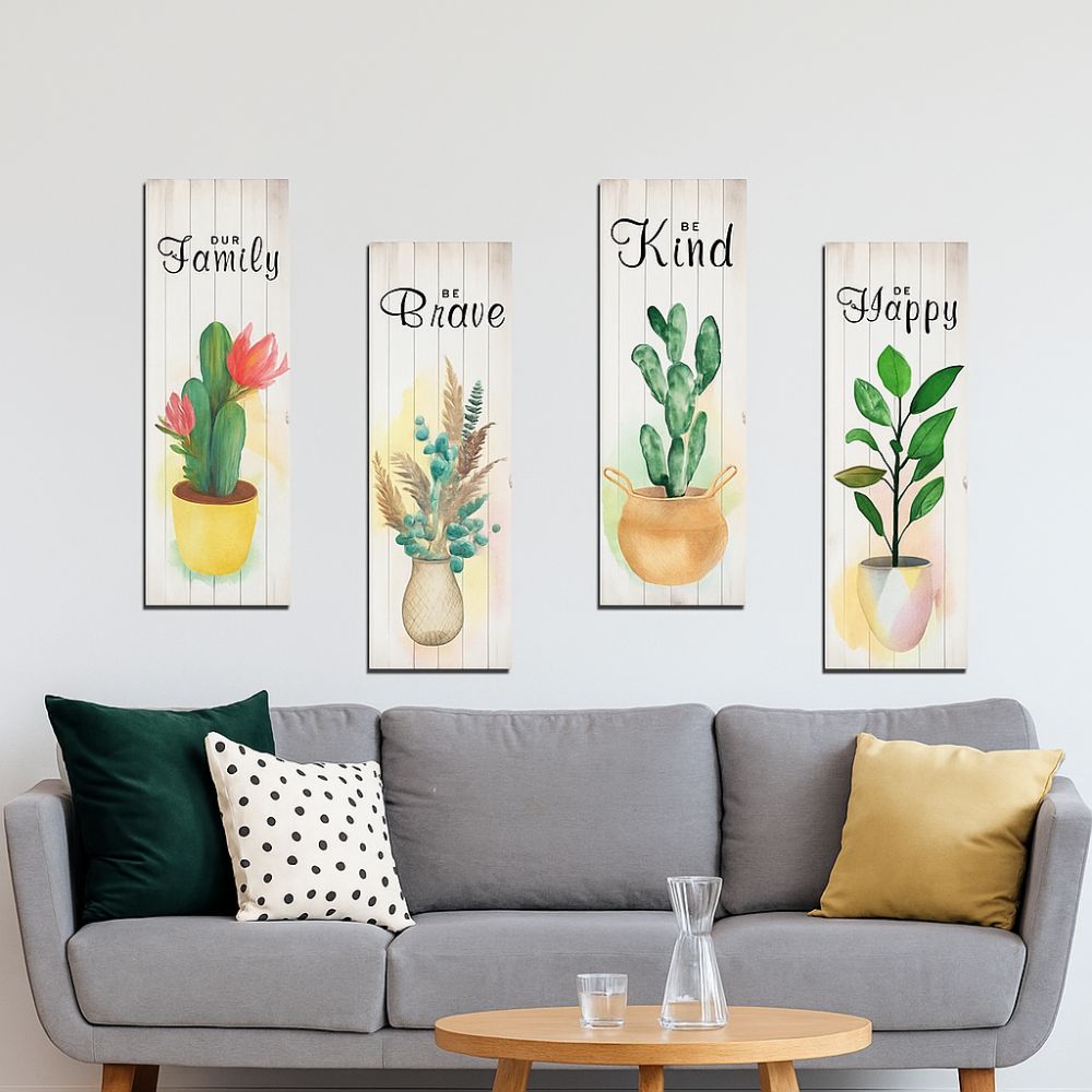 4pcs Wooden Cactus Plants Hanging Sign Wall-mounting Wall Decorative Panel Bar Wall